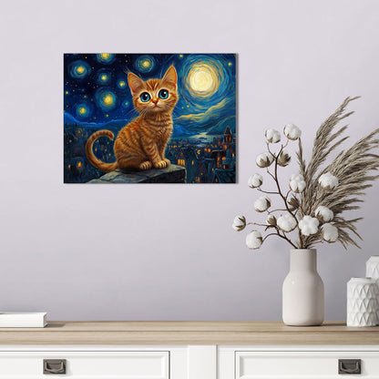Starry Night Cat Wall Art – Framed Canvas