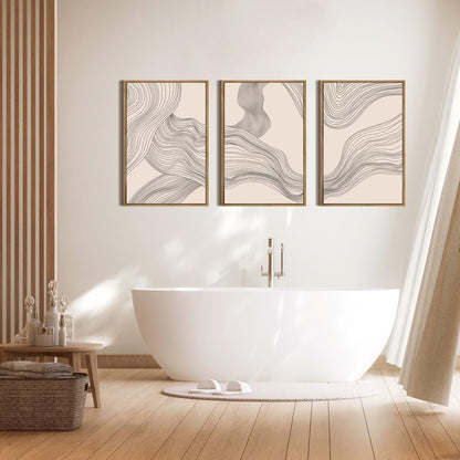 Neutral Beige Abstract Wall Art 3PC 16x24in