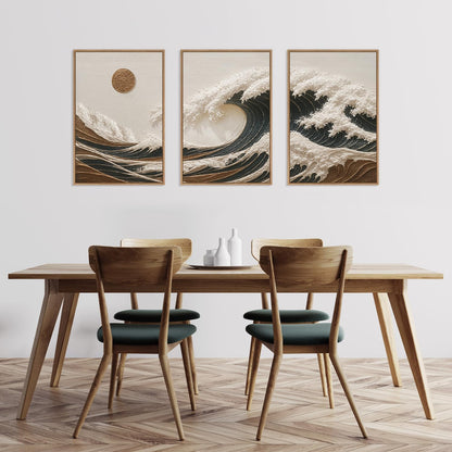 Sea Wave Sunset Wall Art 3PC 16x24in