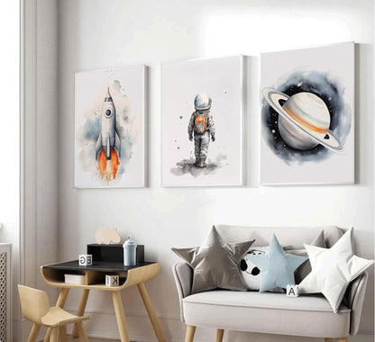 Space Nursery Wall Art – 3 Pcs