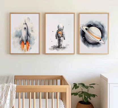 Space Nursery Wall Art – 3 Pcs