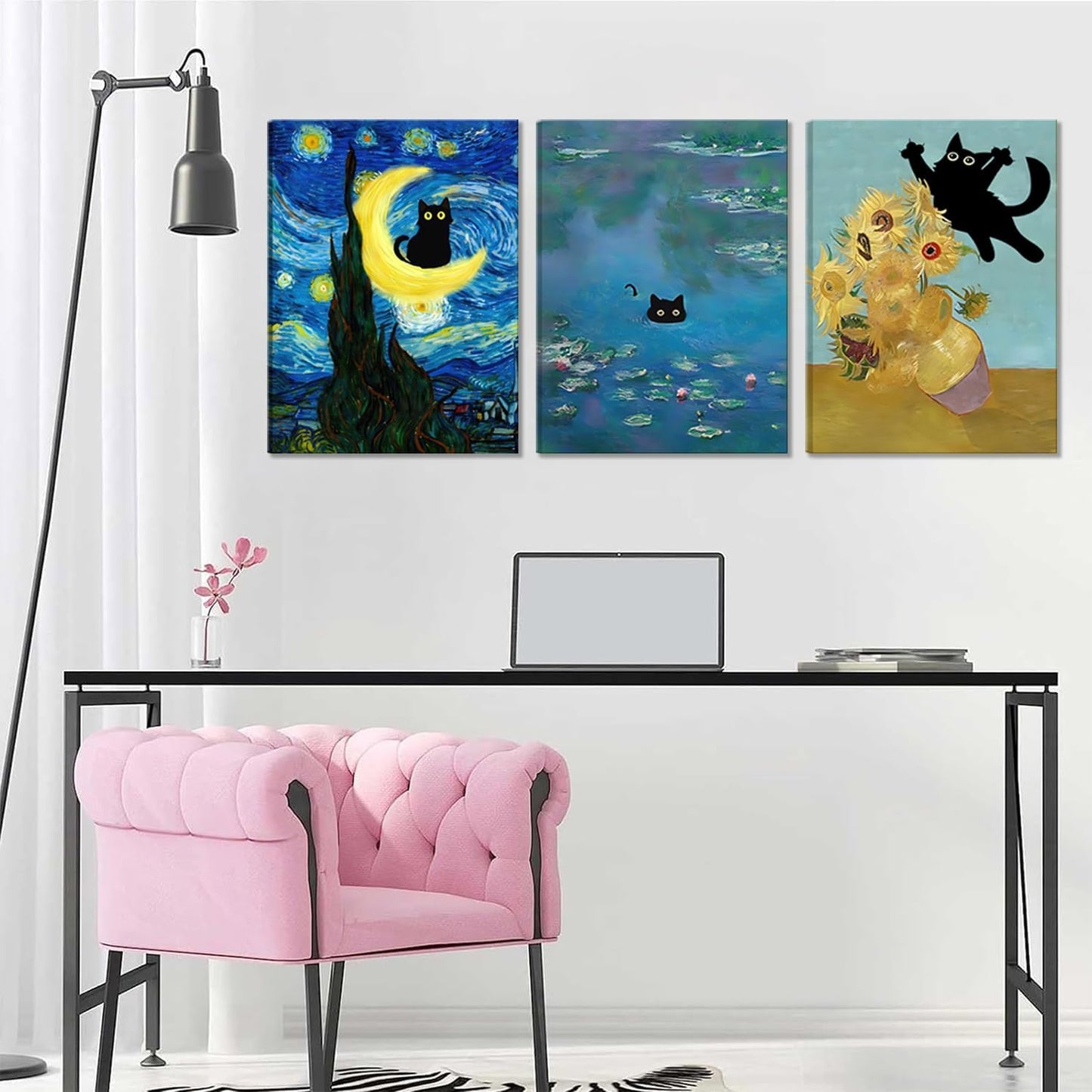 Funny Black Cat Wall Art – 12x16in Framed