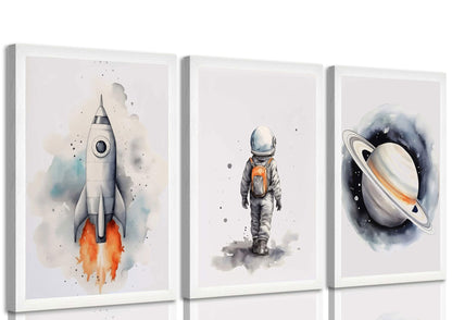 Space Nursery Wall Art – 3 Pcs