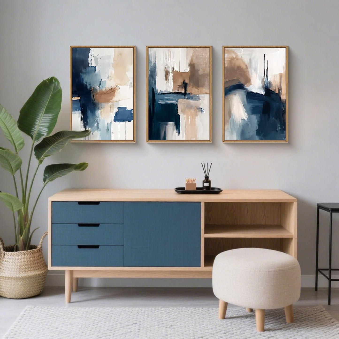 Navy Blue Abstract Wall Art 3PC 24x36in