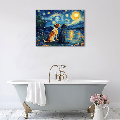 Starry Night Cat Wall Art – Framed Canvas