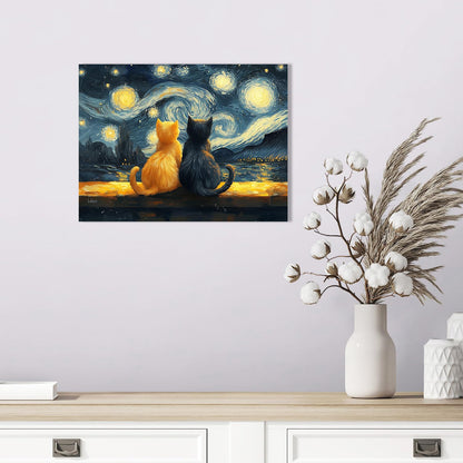 Starry Night Cat Wall Art – Framed Canvas