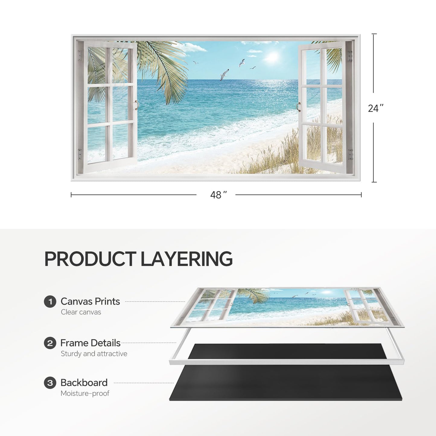 Blue Ocean Beach Wall Art 3PC 24x36in