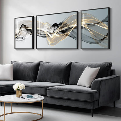Black & Gold Abstract Art 3PC