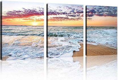 Beach Canvas Wall Art – 3 Panel Sunset