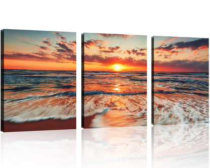 Beach Canvas Wall Art – 3 Panel Sunset