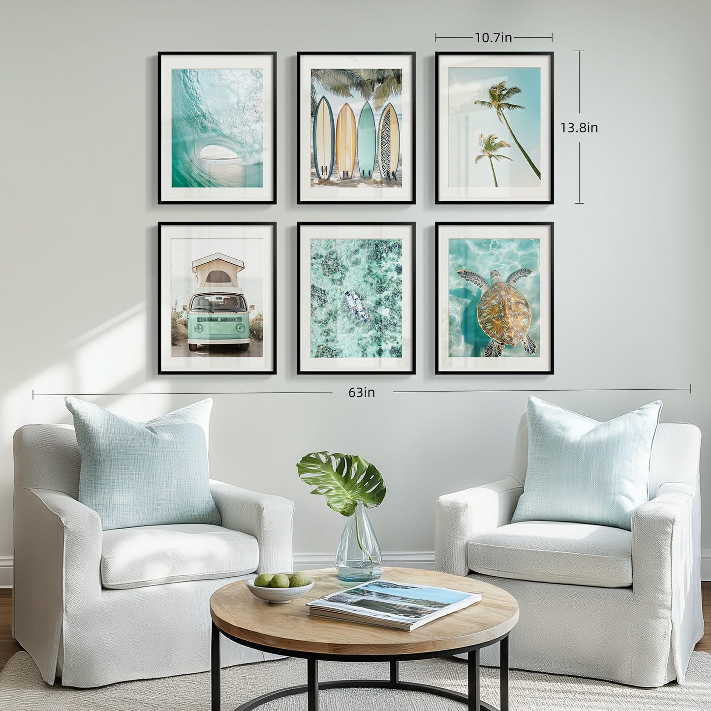 Blue Ocean Beach Wall Art 3PC 24x36in