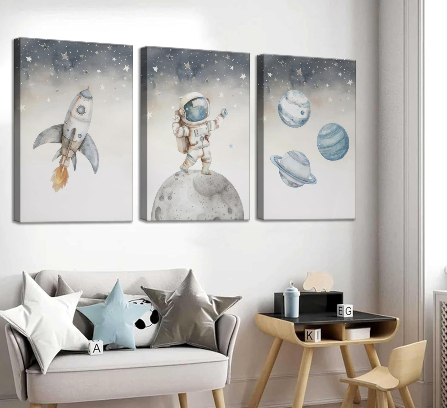 Space Nursery Wall Art – 3 Pcs