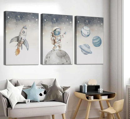 Space Nursery Wall Art – 3 Pcs