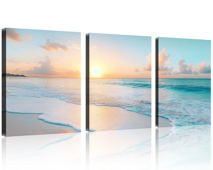 Beach Canvas Wall Art – 3 Panel Sunset