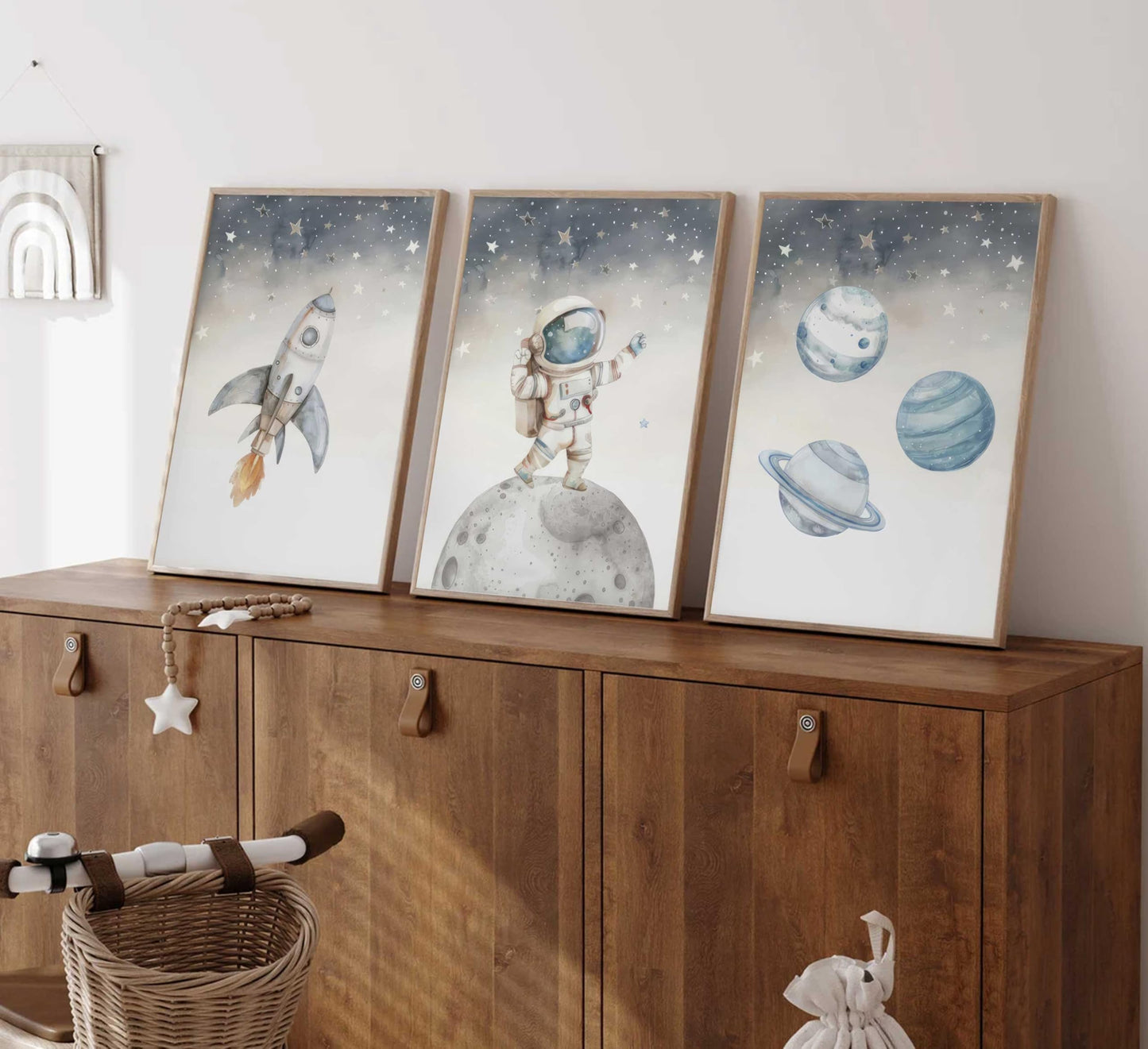 Space Nursery Wall Art – 3 Pcs