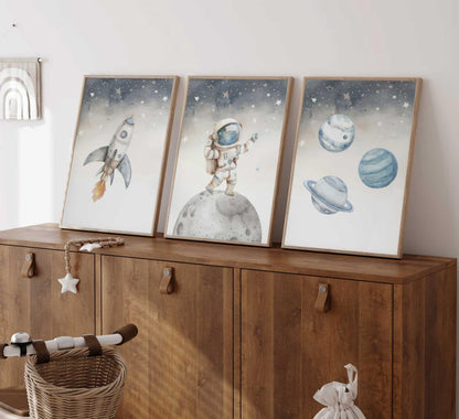Space Nursery Wall Art – 3 Pcs