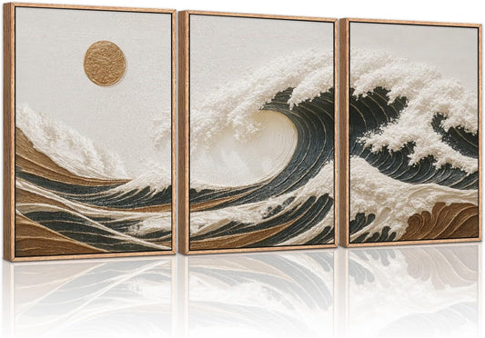 Sea Wave Sunset Wall Art 3PC 16x24in