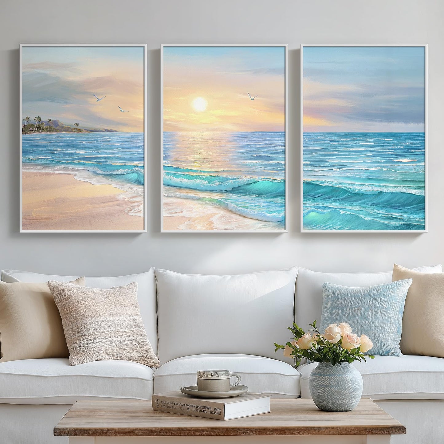 Blue Ocean Beach Wall Art 3PC 24x36in