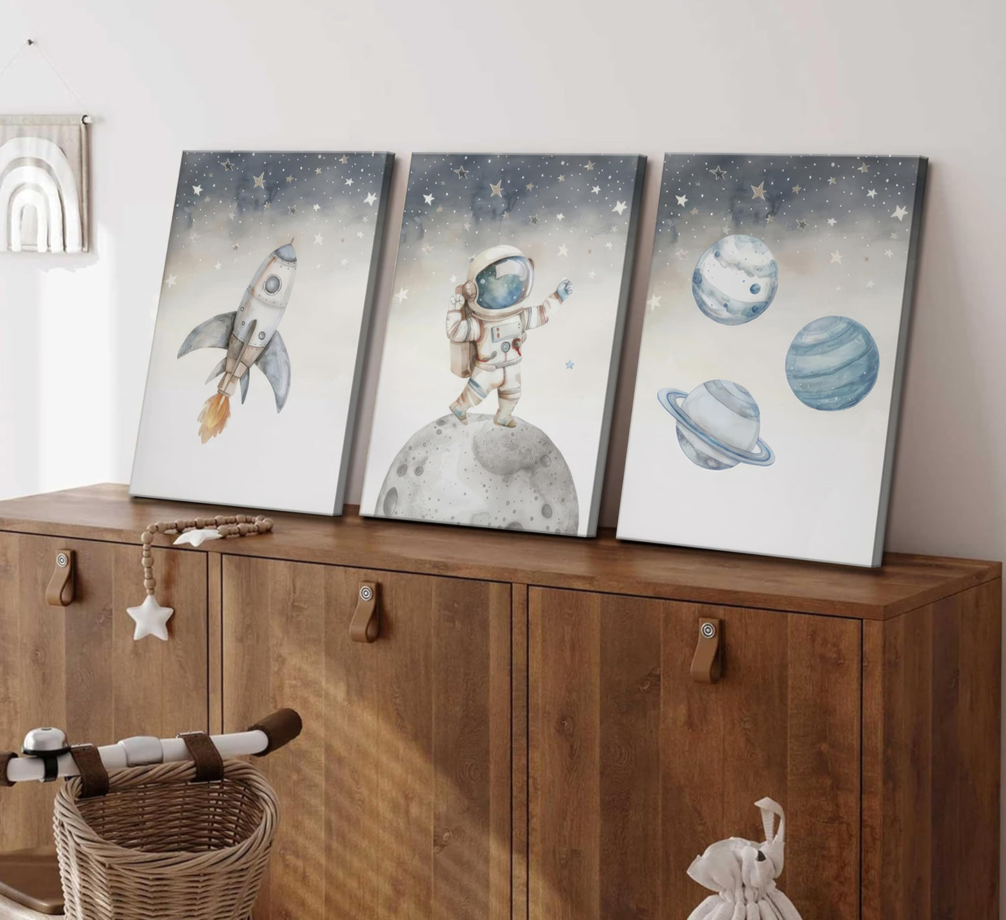 Space Nursery Wall Art – 3 Pcs