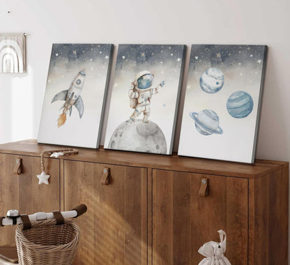 Space Nursery Wall Art – 3 Pcs