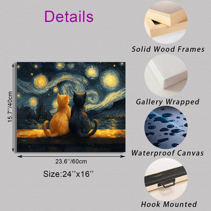 Starry Night Cat Wall Art – Framed Canvas