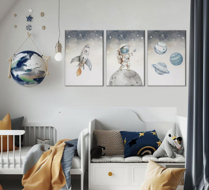 Space Nursery Wall Art – 3 Pcs