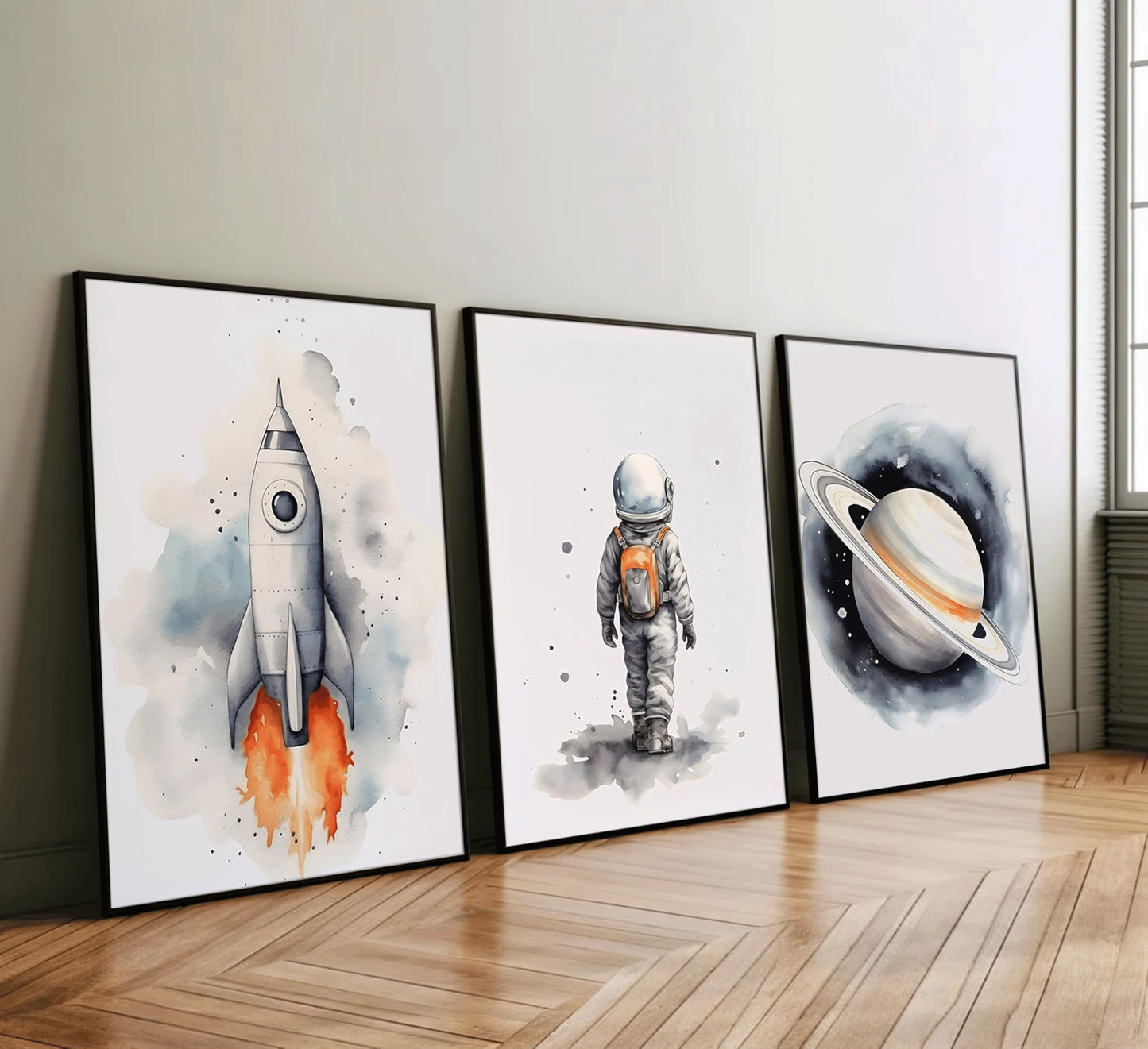 Space Nursery Wall Art – 3 Pcs