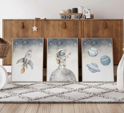Space Nursery Wall Art – 3 Pcs