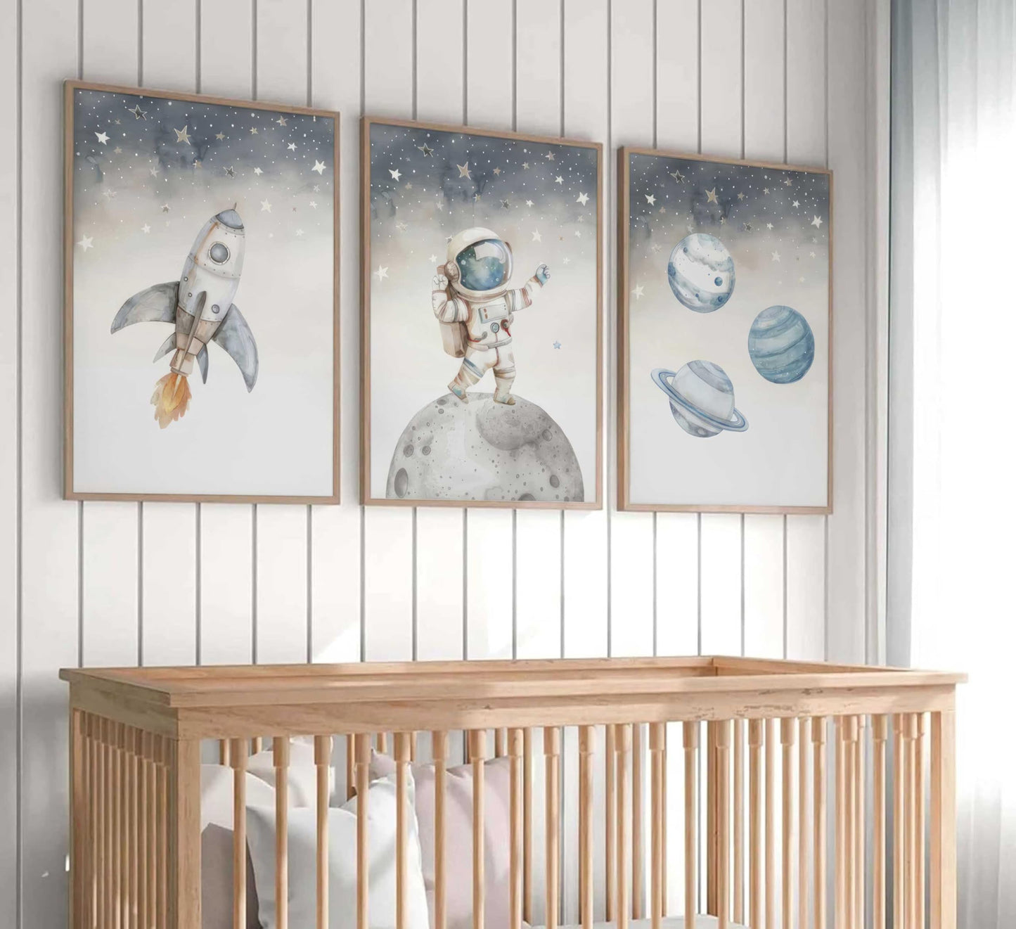 Space Nursery Wall Art – 3 Pcs