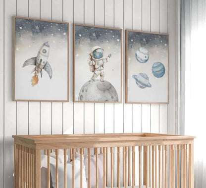 Space Nursery Wall Art – 3 Pcs