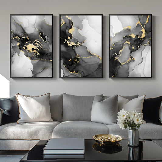 Black & White Abstract Wall Art 3PC 24x36in