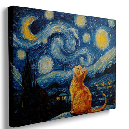 Starry Night Cat Wall Art – Framed Canvas
