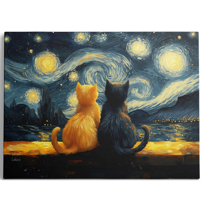 Starry Night Cat Wall Art – Framed Canvas