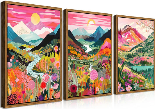 Boho Mountain Wall Art 3PC 16x24in