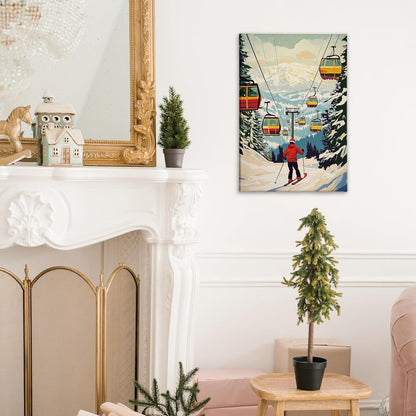 Winter Skiing Mountain Canvas Wall Art