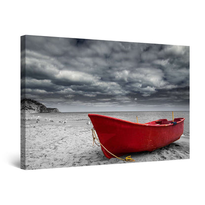 Red Boat Lake Canvas Wall Art 32x48in