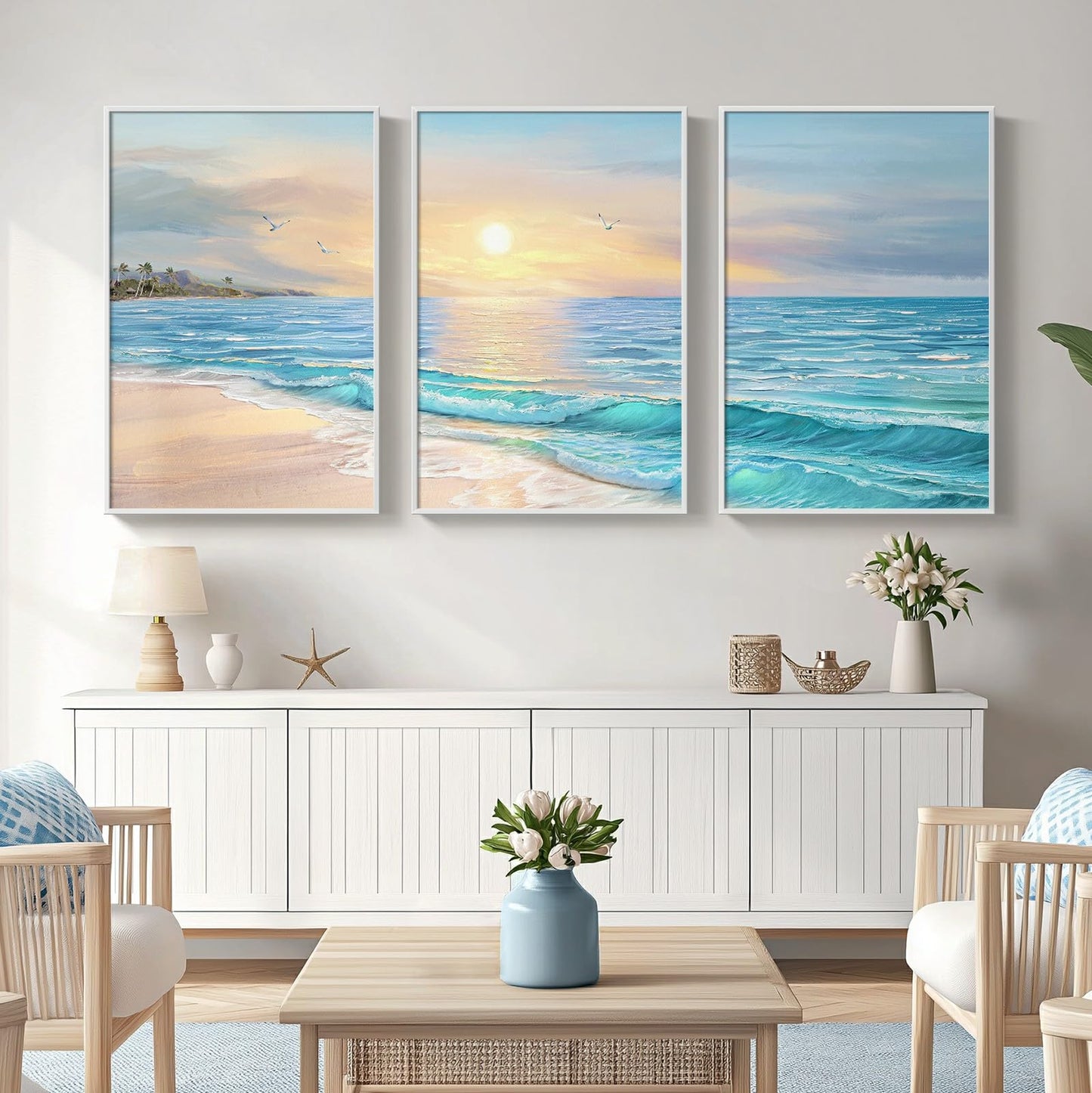 Blue Ocean Beach Wall Art 3PC 24x36in