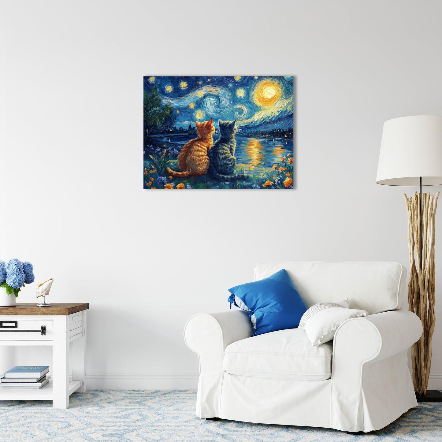 Starry Night Cat Wall Art – Framed Canvas