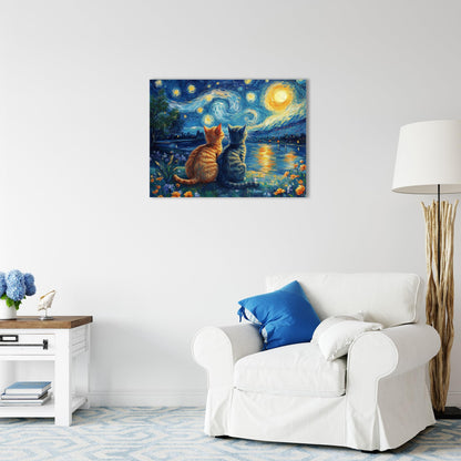 Starry Night Cat Wall Art – Framed Canvas