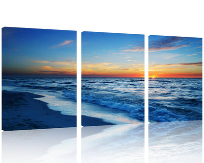 Beach Canvas Wall Art – 3 Panel Sunset