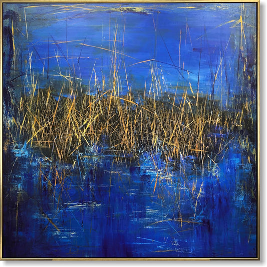 Blue & Gold Abstract Wall Art – 72x72in