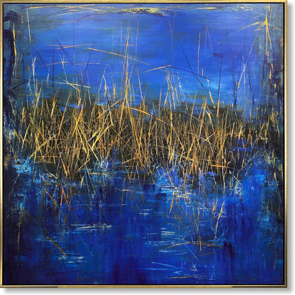 Blue & Gold Abstract Wall Art – 72x72in