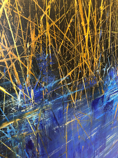 Blue & Gold Abstract Wall Art – 72x72in