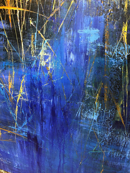 Blue & Gold Abstract Wall Art – 72x72in