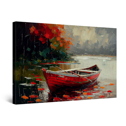 Red Boat Lake Canvas Wall Art 32x48in